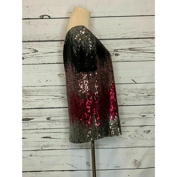 Drew Silver Pink Gray Sequin one shoulder blouse Size Medium - Picture 8 of 9